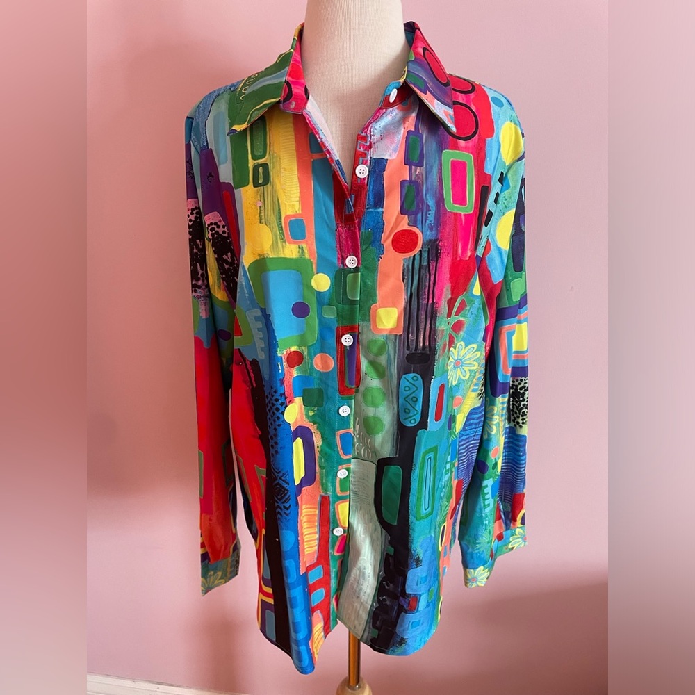 COLORFUL GEOMETRICAL BUTTON DOWN SHIRT SIZE XX LARGE